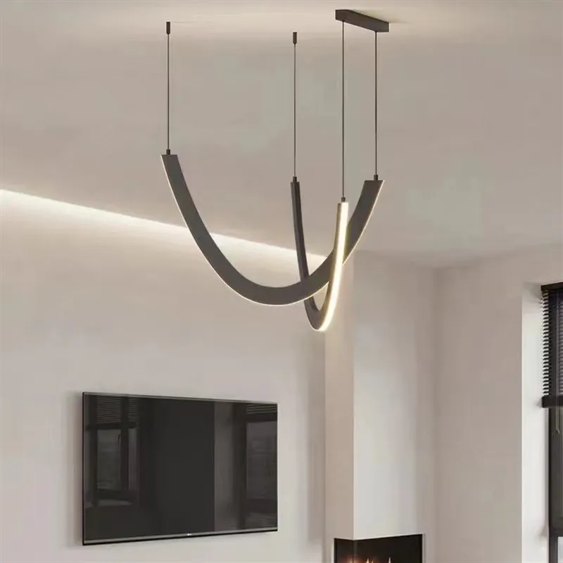 Designer creative high-end black chandelier minimalist combination atmosphere living room main light dining room light