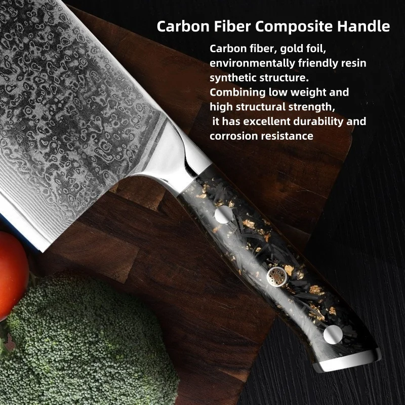 RHON 7inch 73Layer High Carbon Damasucs Steel Kitchen Cleaver Knife Chinese Kitchen Knife Slicing Meat Vegetable Knife