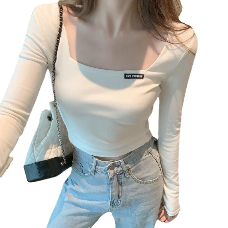 Long Sleeve Low Cut Korean Fashion Crop Tops Women Kpop Y2K Sexy T-shirts Vintage Harajuku Cute Tees Cheap Clothes Women Tshirts