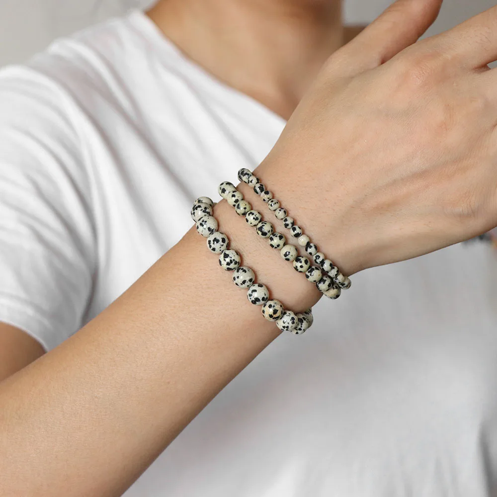 4 6 8mm Natural Stone Beads Bracelets Set For Men Women Handmade Jasper Stone Elastic Bracelet Couple Anniversity Jewelry - view 6