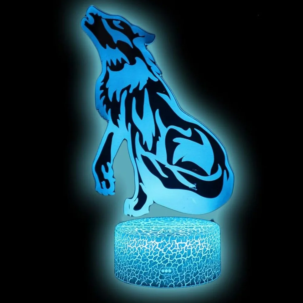 Wolf 3D Illusion Lamp LED Acrylic Night Light, 7 colores cambiantes, decoraciones para dormitorio, regalo de cumpleaños para niños, lámpara de