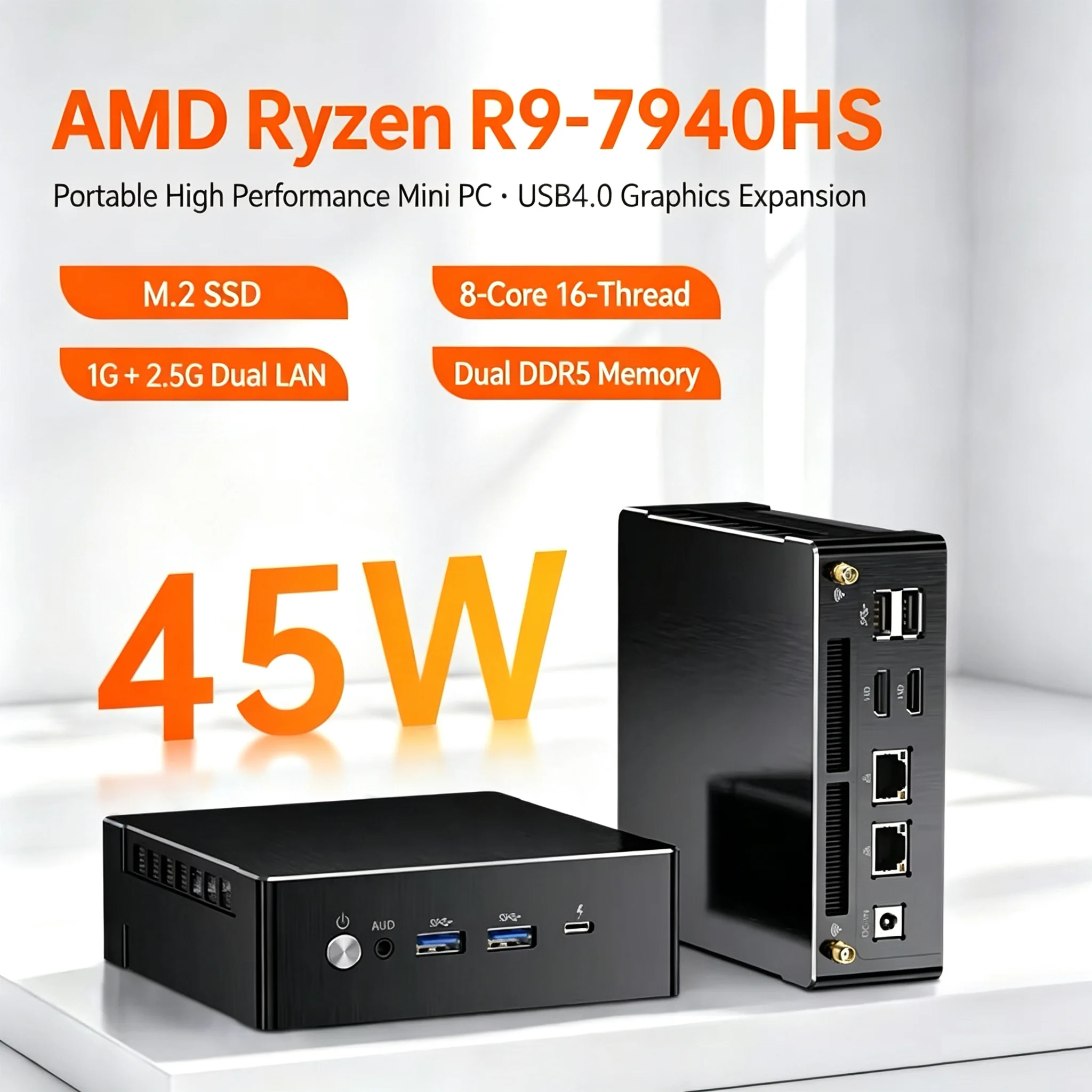 MSECORE MQ50 Mini PC AMD Ryzen 9 7940HS Radeon 780M DDR5 NVMe SSD WiFi6E BT5.3 Dual 2.5G LAN Triple 4K HDMI AI Gaming Office