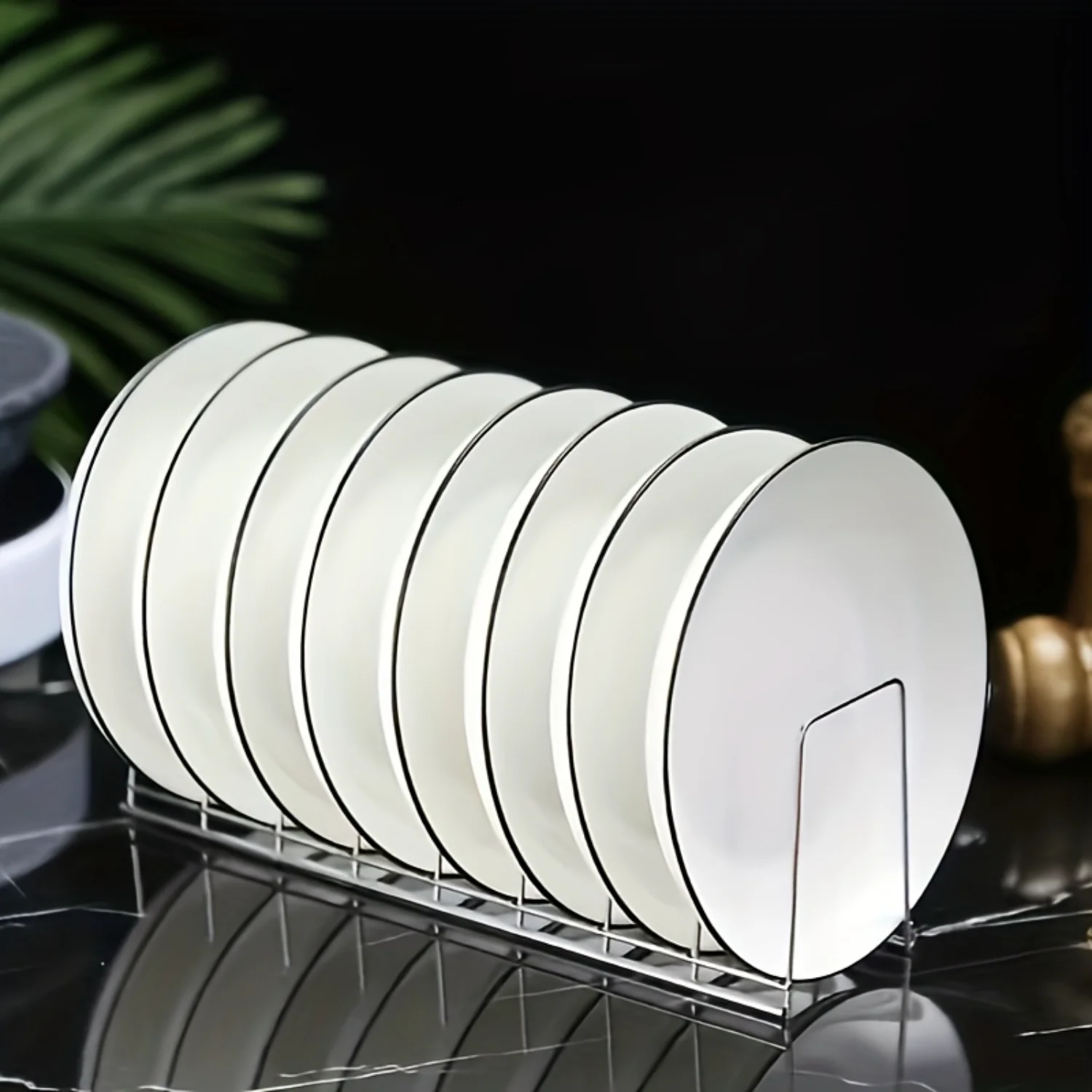 

Stainless Steel Dish Rack Organizer for Kitchen Counter - Plate, Bowl Tableware Storage - Chrome Shelf - Kitchen Supplies