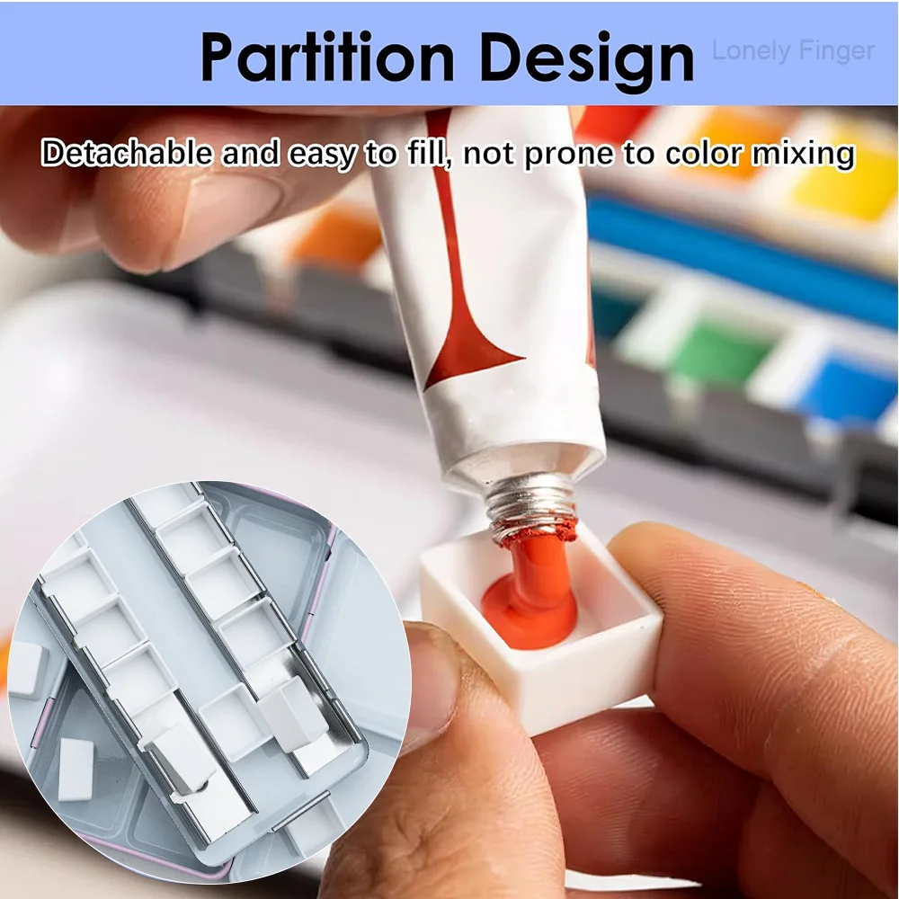 صندوق من القصدير لوحة الألوان المائية مع 14 مقلاة، صينية خلط الطلاء الفني المعدني للرسم بالألوان المائية، صندوق طلاء محمول للفنانين