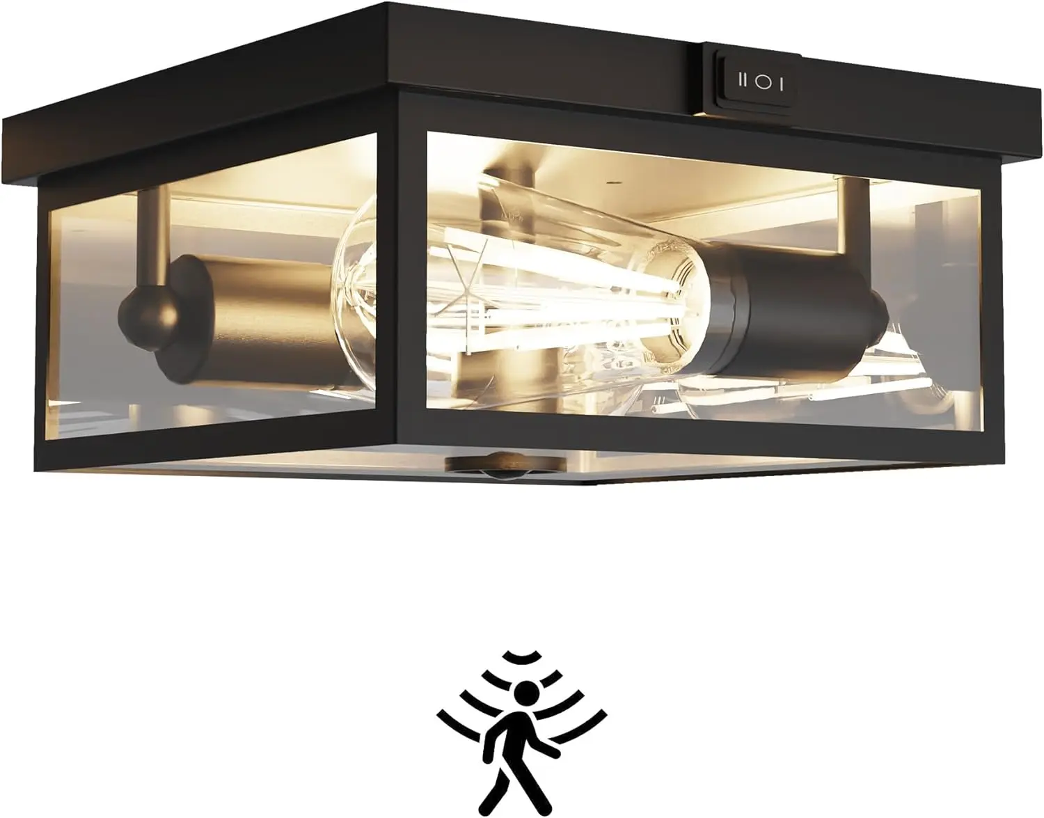 

Motion Sensor Ceiling Light, Flush Mount Porch Light, Dusk to Dawn 2-Light Fixture for Patio, 8.5in