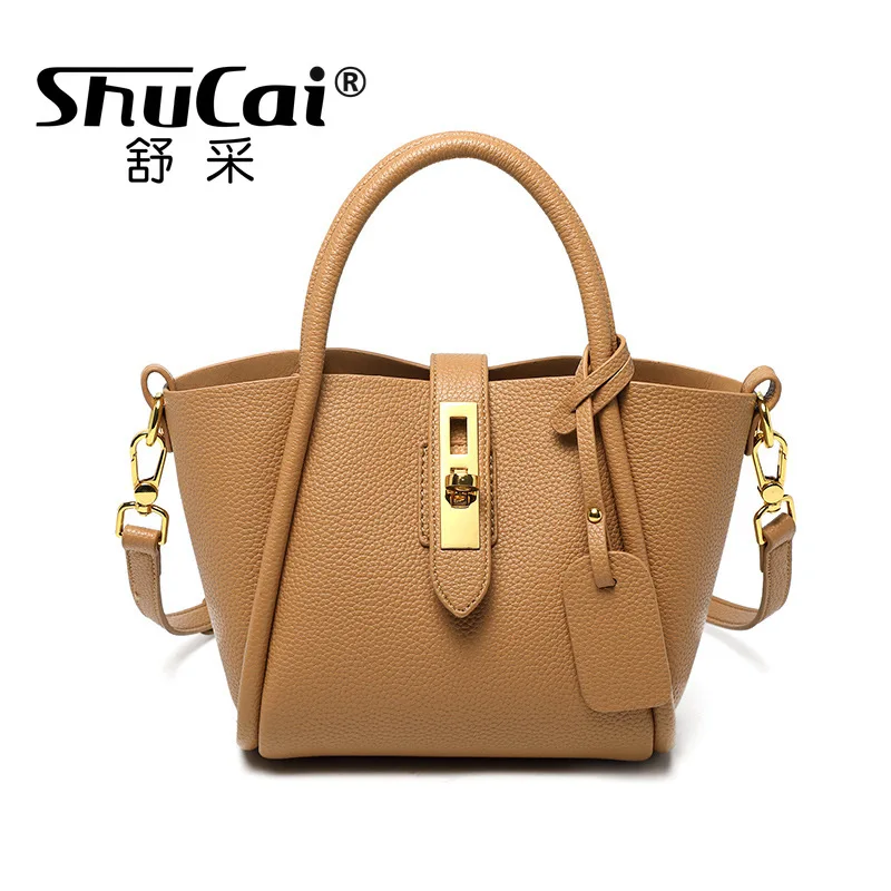 Genuine Leather Women\'s Bags Vegetable Basket Bags Bucket Bags Female Single Shoulder Crossbody Ladies Handbag