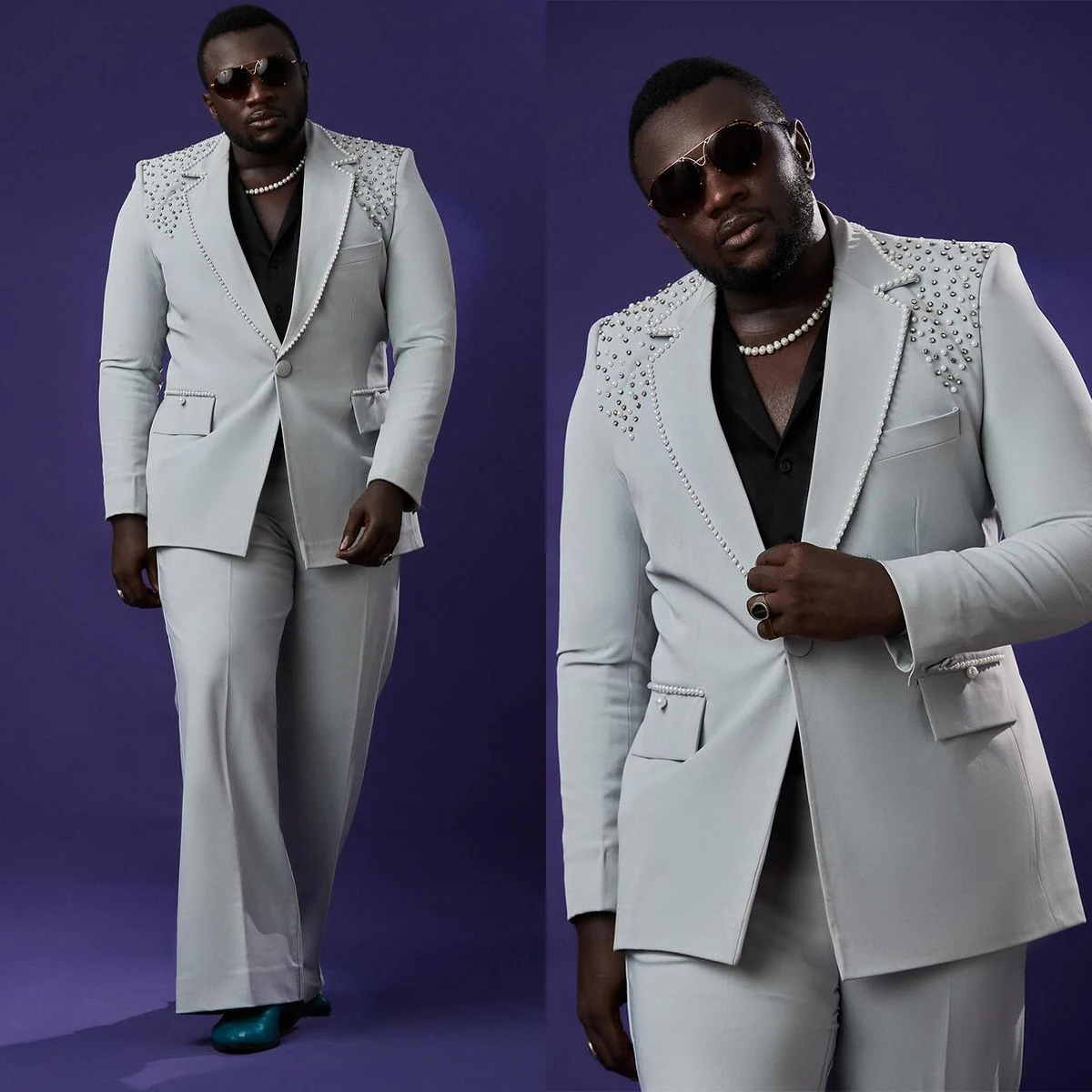 Elegant Beaded Men Suits For Wedding Notched Lapel Tuxedos Slim Fit 2 Pcs Jacket Pants Evening Party Custom Made