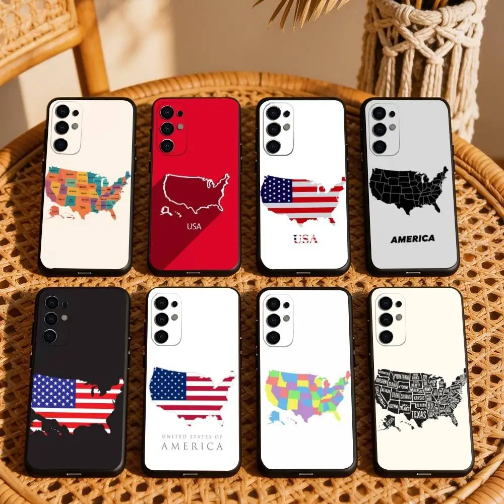U-United S-States map Phone Case Black Silicone Soft For Samsung S25,S24,S21,S22,S23,S30,Ultra,S20,Plus,Fe,Lite