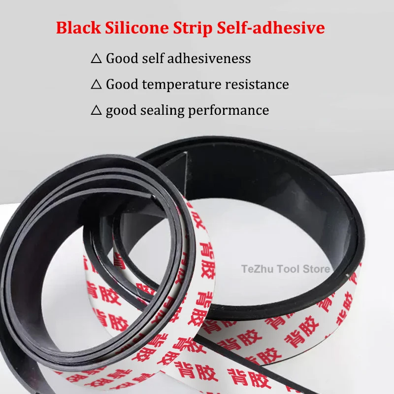 1Meter Black Silicone Strip Self-adhesive, Heat-resistant, Aging-resistant, Rubber Sealing Strip With Adhesive Backing