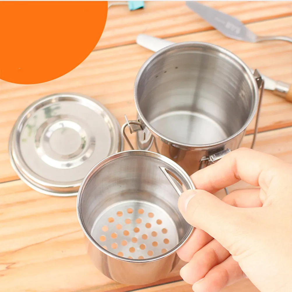 Stainless Steel Painting Brush Washing Bucket Portable Cover Suitable for Outdoor Travel Art Class Watercolor Washer view 2