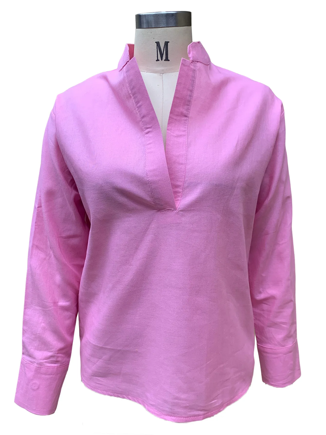 BAMBOOBOY-بلوزة بياقة قائمة عتيقة للنساء ، بلوفر فضفاض للسيدات ، قمم بأكمام طويلة ، قمصان صيفية وخريفية #2