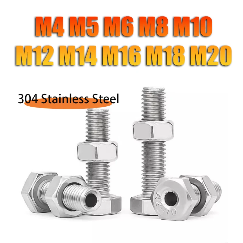 304 Stainless Steel Outer Hexagon Hollow Screw Hollow Bolt Mask Machine Through Hole Screw M4 M5 M6 M8 M10 M12 M14 M16 M18 M20