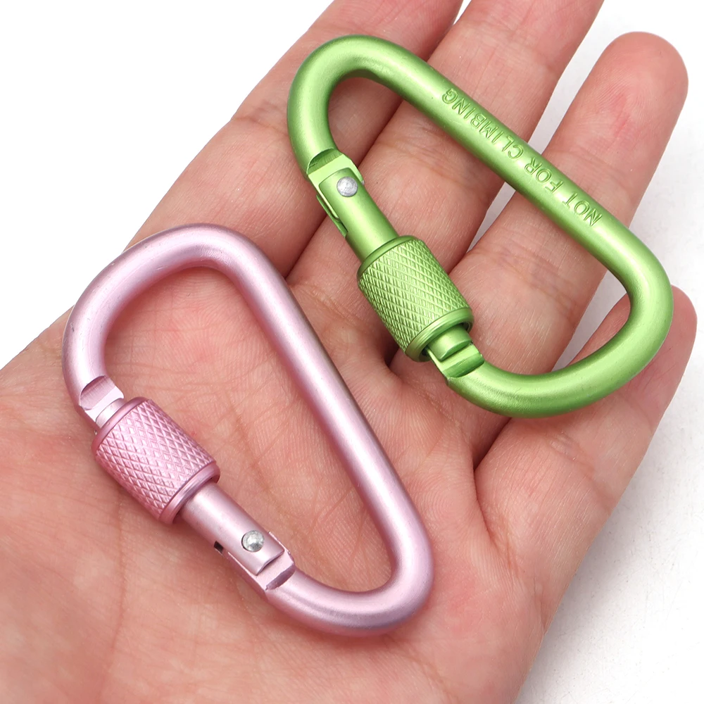 2 Stück Outdoor-Sport Aluminiumlegierung Sicherheitsschnalle Schlüsselanhänger mit Verschluss Kletter-Karabiner D-Form Camping Wandern Haken – Detail 7