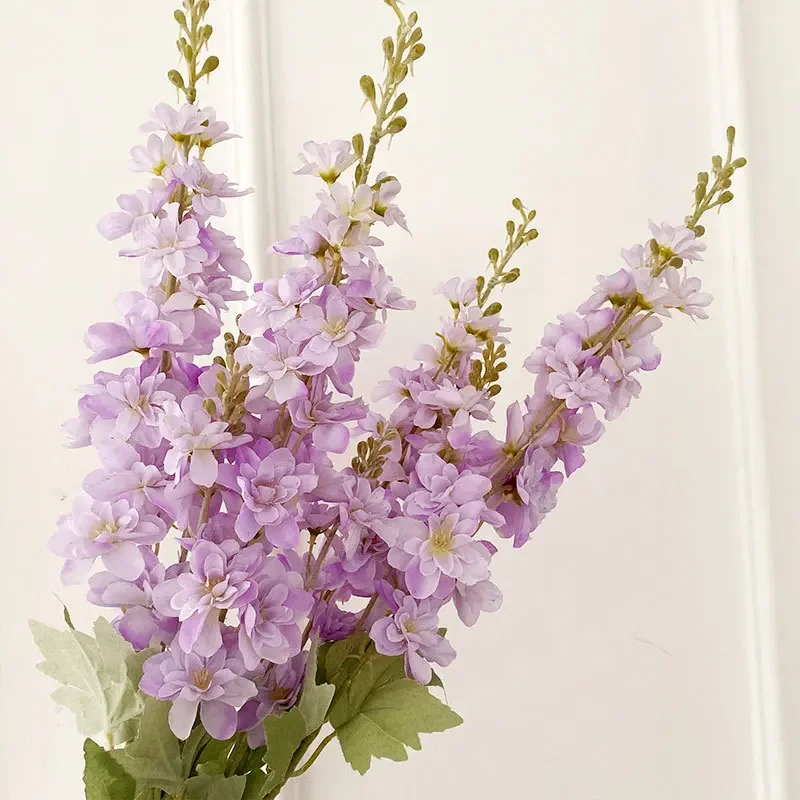 Purple Delphinium Faux Look Real Silk Plant Bulk Bouquet for Outdoor Tall Vase Home Garden Wedding Arrangement Decoration