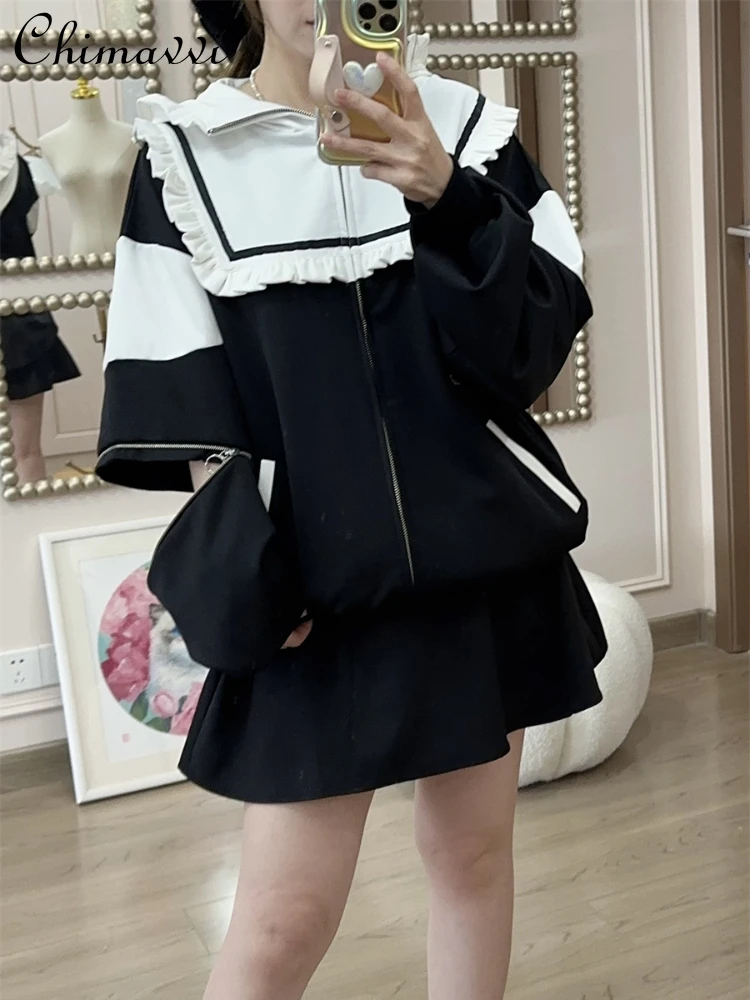 

Japanese Style Sweet Cute Women's Hoodie Coat Spring and Autumn Fashion All-Match Long Sleeve Pocket Loose Zippers Sweatshirts