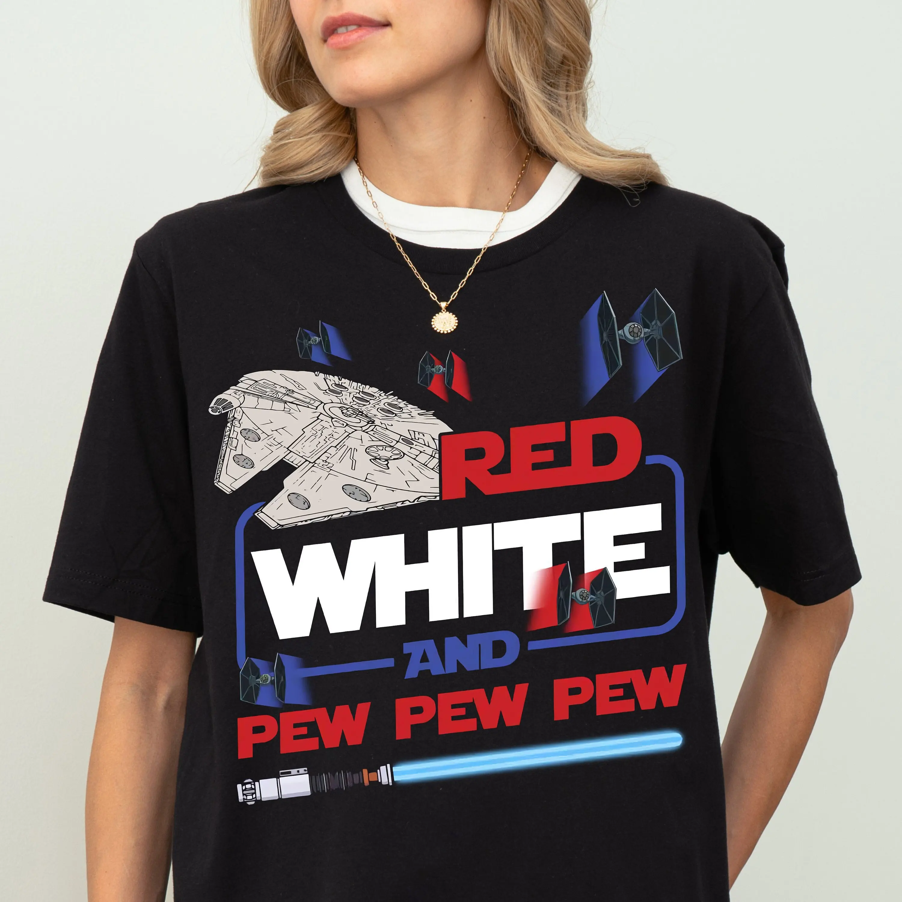 Pew Pew Pew Red White Blue Shirt Patriotic American Flag Tshirt Star Wars Happy Independence Day 2025  4th of July