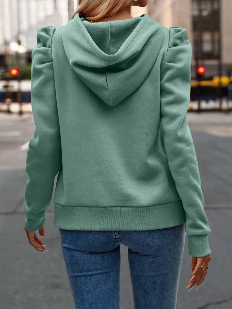 Women\'s Hooded Tops New Autumn And Winter Fashionable Lapel Hooded Solid Color Long-sleeved Casual T -shirt For Women Clothing