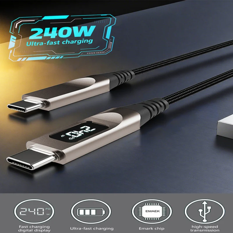 شاشة ديجيتال ذكية شحن سريع كابلات من النوع C من النايلون المنسوج في الوقت الحقيقي عرض الطاقة لهواوي سامسونج ممن لهم فيفو Xiaomi