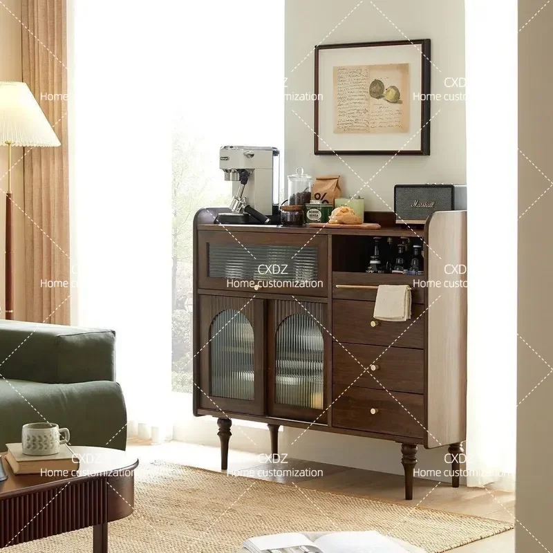 Nordic Black Walnut Solid Color Dining Side Cabinet Light Luxury Household Storage Locker for Small Apartment Porch