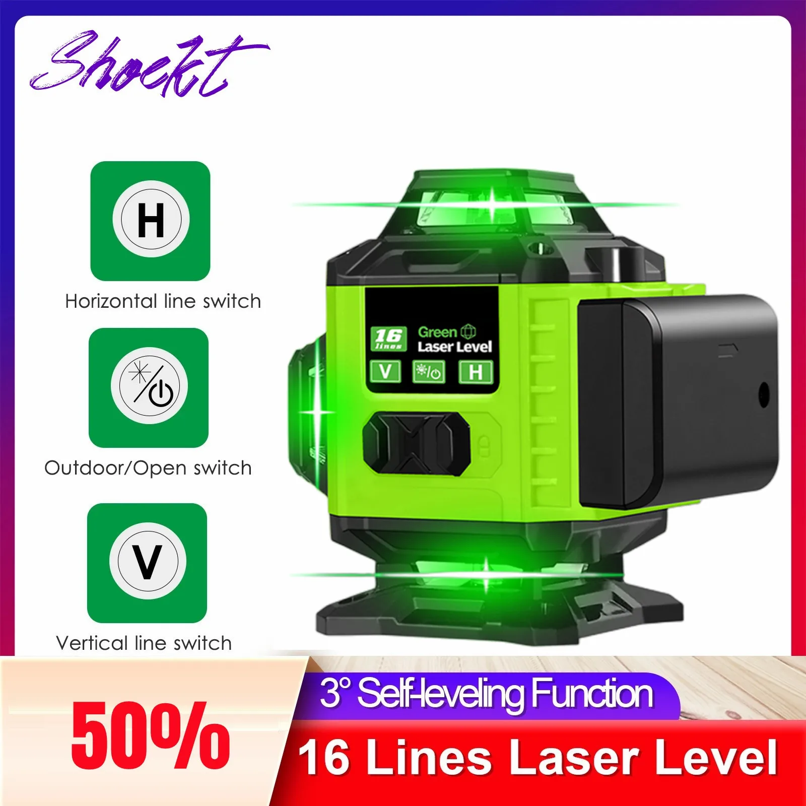 16 Lines Laser Level SelfLeveling 360 Horizontal and Vertical Super Powerful Green Line Laser Level Beam Laser Levels Instrument