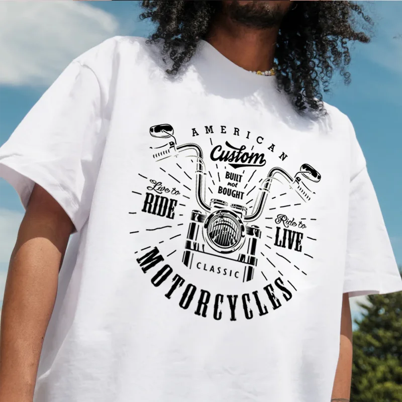 تي شيرت كلاسيكي أحادي اللون للدراجات النارية 100% قطن برقبة دائرية تي شيرت بأكمام قصيرة تي شيرت رجالي غير رسمي