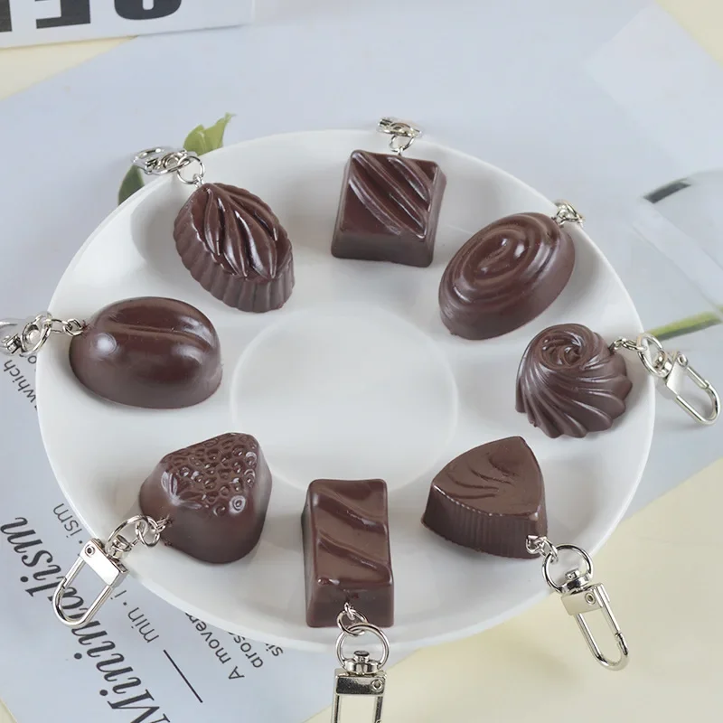 New chocolate key chain simulation simple fashion schoolbag car pendant creative simulation food model llaveros jewelry Women