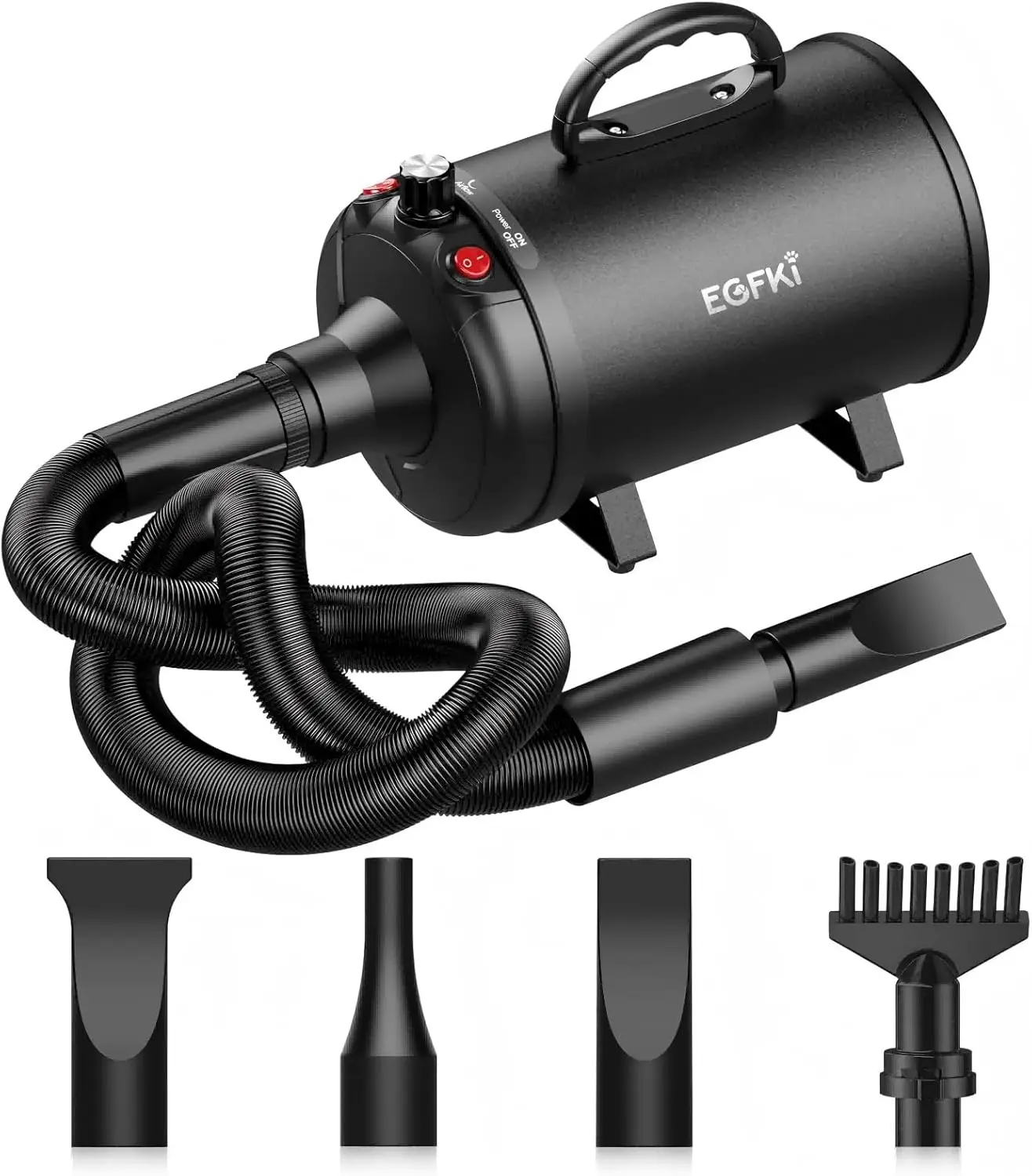 

High-Power Pet Hair Dryer, 3800W Adjustable Speed & Temperature with 4 Nozzles for Grooming and Cleaning