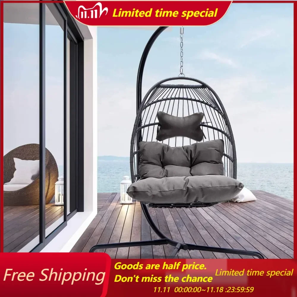 

Egg Chair Indoor Outdoor Patio Wicker Hanging Egg Chair Swing Egg Basket Chairs with Stand UV Resistant Cushions 350lb