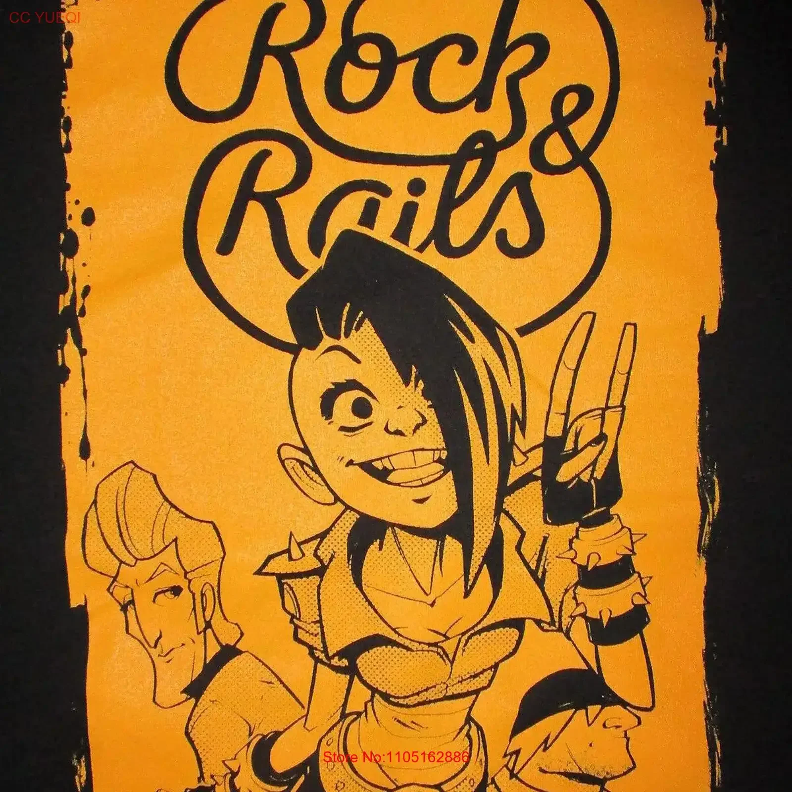 ROCK RAILS T SHIRT Video Game Punk N Roll Mohawk Anime Girl Fights Monsters LG vintage Washed fashion Comfortable graphic Soft