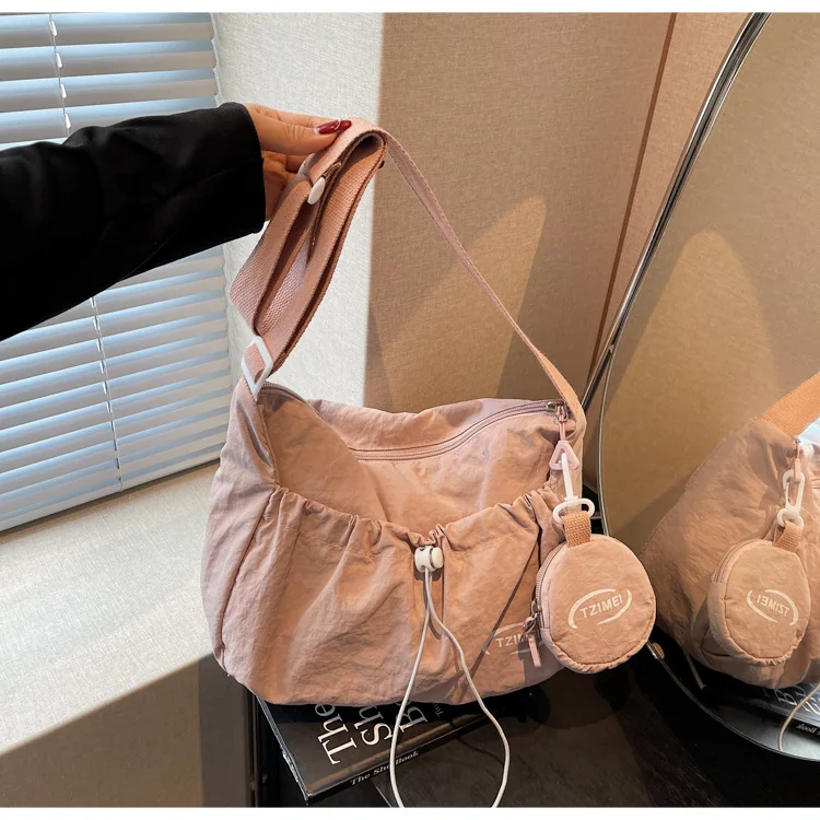 

​​2025 Wrinkled Drawstring Tote Bag Women Lightweight Shoulder Crossbody Purse Spacious Commute Bag Casual Minimalist Handbag​