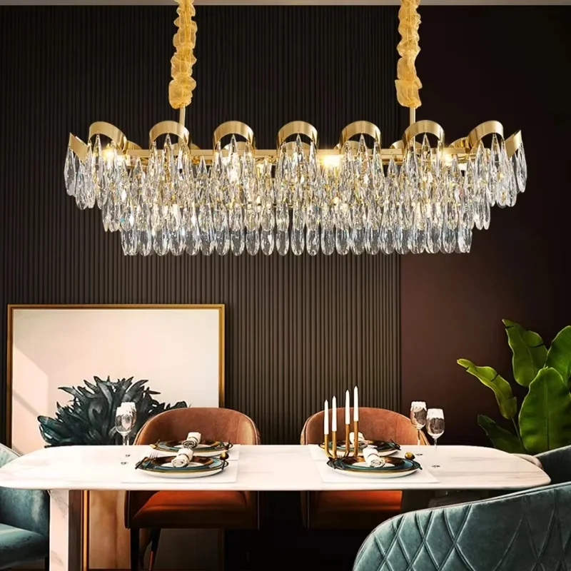 Led Crystal Chandelier For Dining Room Creative Modern Lighting Fixture Rectangle Gold Lamp Luxury Home Decor Kitchen Lustre