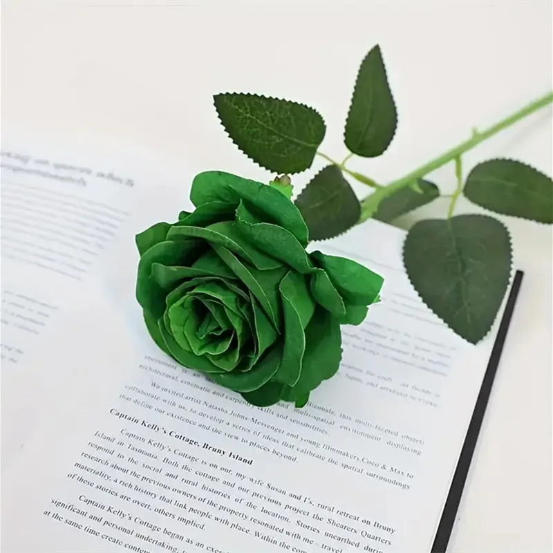 6 Stück/12 Stück dunkelgrüne Seidenrosen, künstliche Blumen für Zuhause, Hochzeitsdekoration, gewölbte Blumen, Wanddekoration, Valentinstagsgeschenke – Detail 5