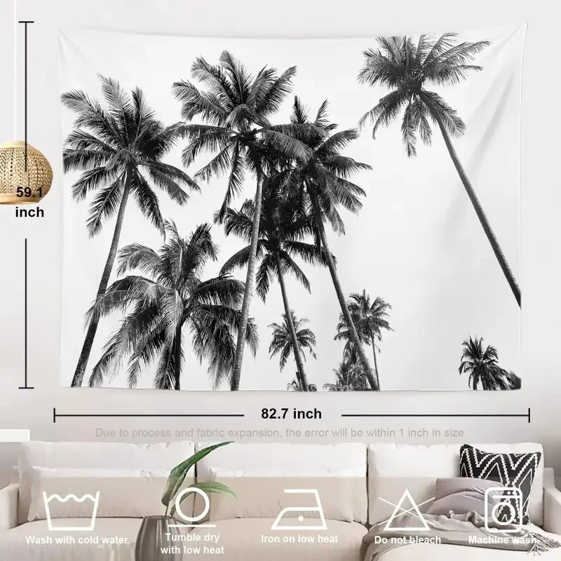 VIKAMA Tropical Palm Wall Tapestry Black White Coconut Tree Minimalist Nature Scenery Fabric Wall Backdrop Indoor Decor