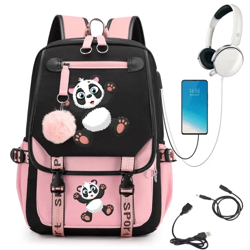 Primary Secondary Schoolbags Backpack Panda Anime School Bags Usb Charging Bagpack Teenager Girls Back Pack Kawaii Bookbag 