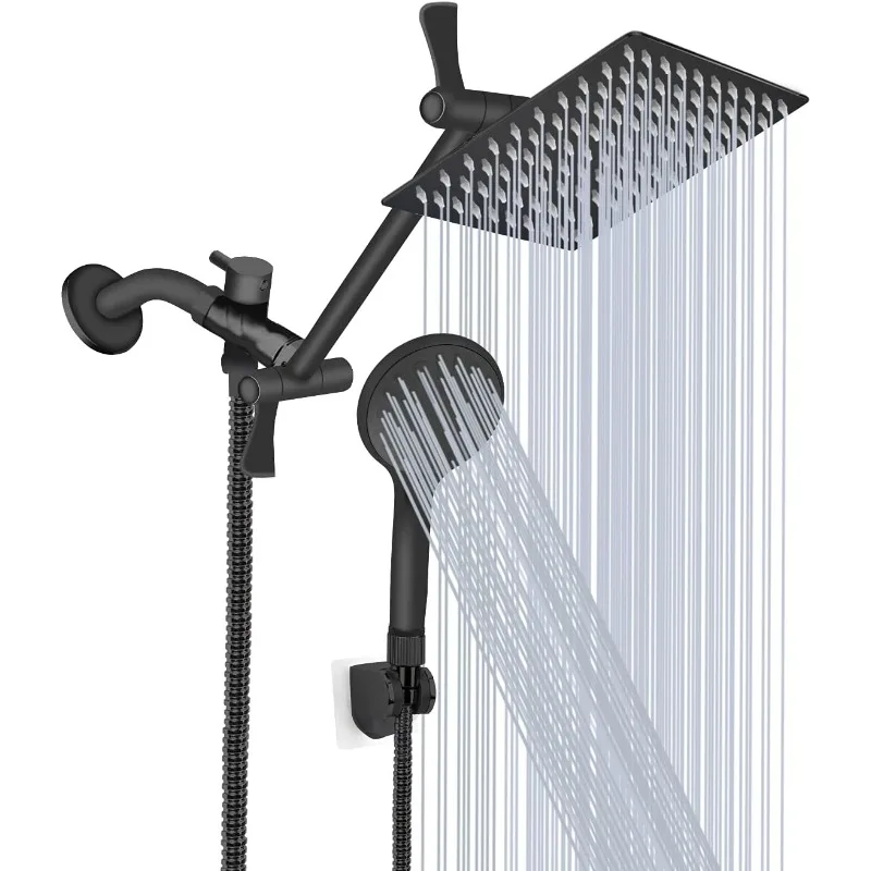 Shower Head 10‘’ High Pressure Rainfall Shower Head/Handheld Shower Combo with 11'' Extension Arm, 9 Settings Anti-leak Head