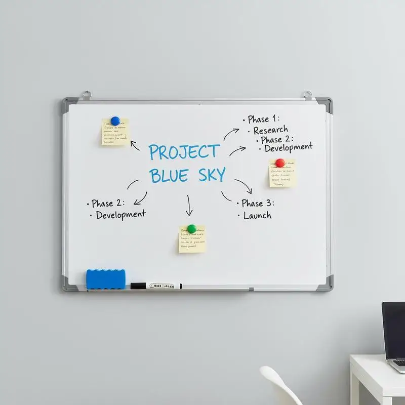 Magnetisches Whiteboard 90x60 cm Weiß – Hochwertige Schreibtafel mit Aluminiumrahmen, inkl. Marker, Magnete & Wischer, Ideale Notiztafel für Büro, Home-Office, Küche & Schule, Einfache Wandmontage,
