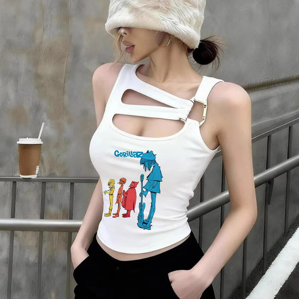 Gorillaz crop top girl funny manga summer t shirt 2000s cutecore alternative