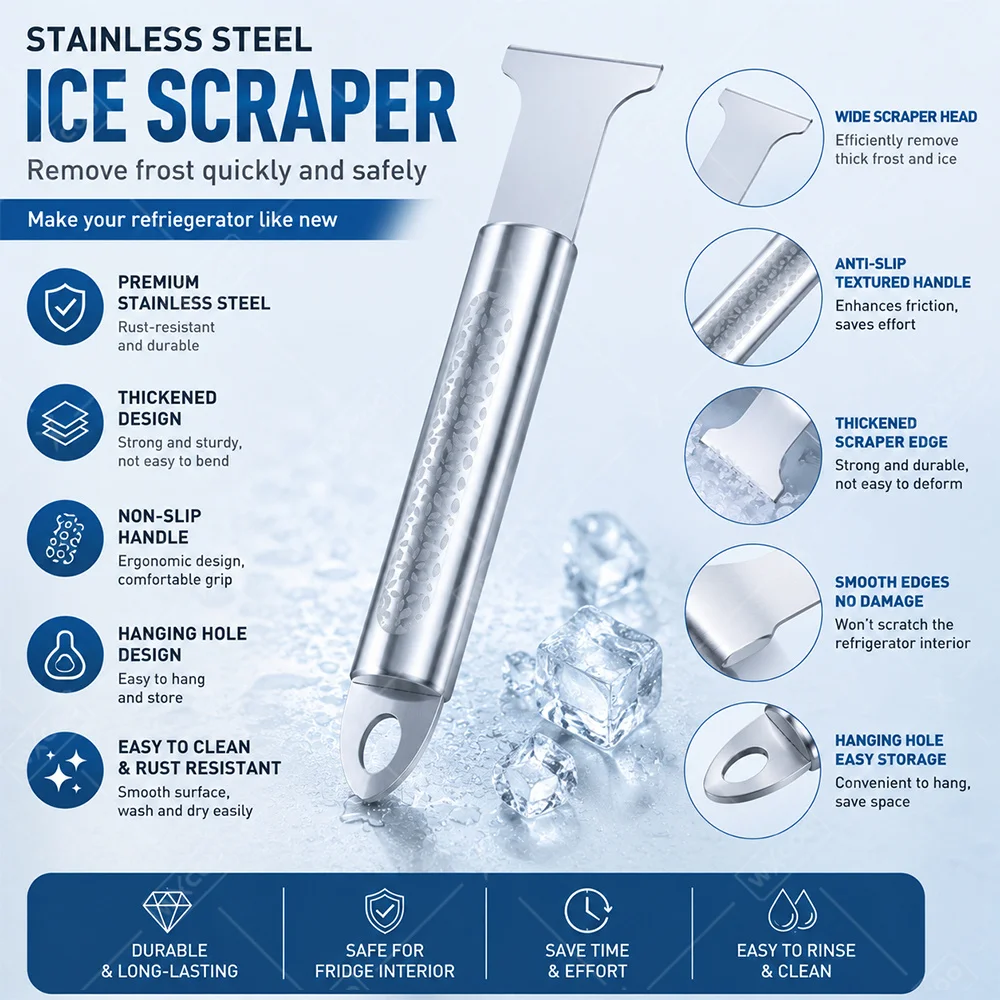 Stainless Steel Freezer Deicers Refrigerator Deicers Ice Scraper Defrost Cleaning Shovel Household Cleaning Gadget Removal Scoop image 2