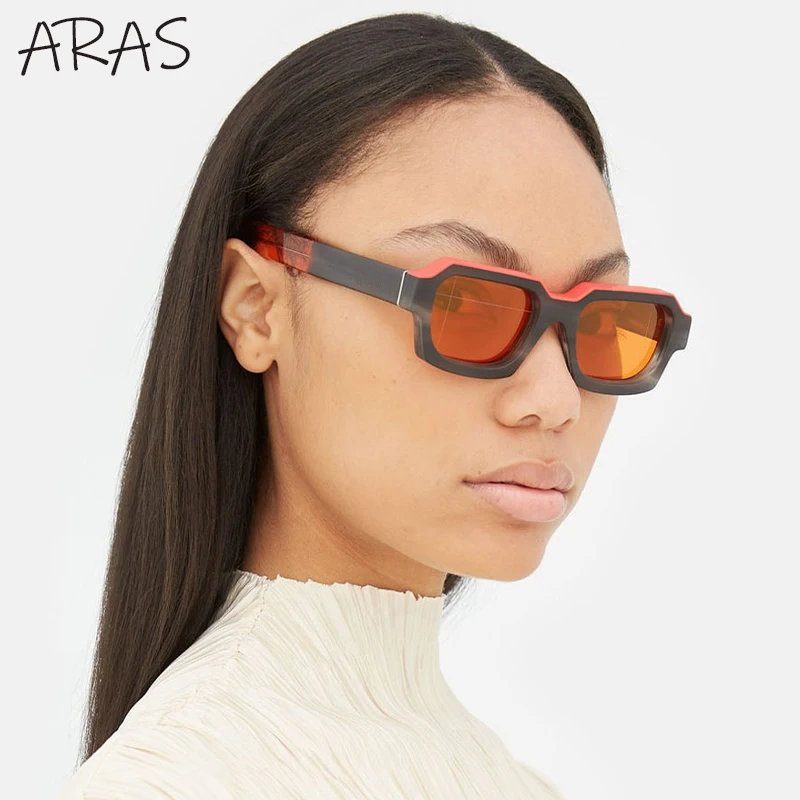 Rectangle Double Color Punk Sunglasses Men Women Brand Designer Fashion Square Sun Glasses For Male Vintage Thick Frame Eyewear