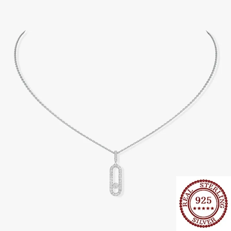 

S925 Prata Esterlina Pingente Colar, Diamante Completo Conjunto, Requintado Brilhando Presente, Novo