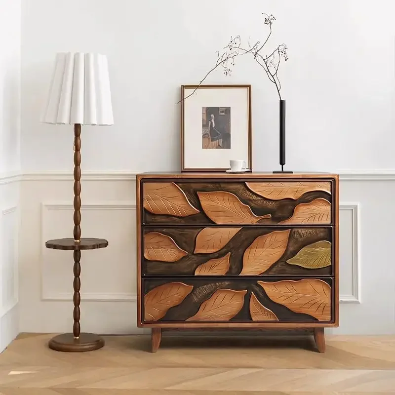 side cabinet, chest cabinet three-drawer bedside table, relief maple leaf locker, entrance foyer, entrance cabinet