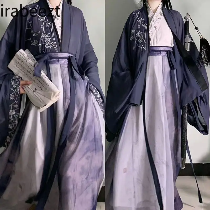 

Women's Hanfu Dress - Traditional Chinese Wei-Jin Dynasty Cross-Collar Wrap Skirt Vintage Elegant Qipao-style Clothing