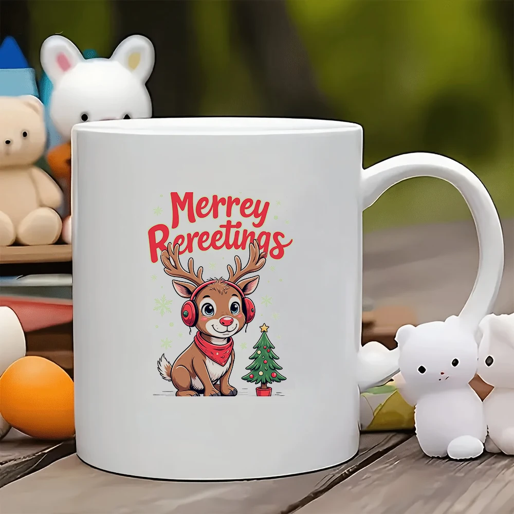 

11oz Mug + Cartoon Reindeer Christmas Themed Cup + Holiday Gift Christmas Gift Children's Cup Family Office Coffee Cup Set