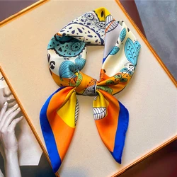 Luxury Brand Print Square Scarf Multicolor Simulated Silk Thin Breathable Neck Scarf Retro Style Sunscreen Headscarf For Women