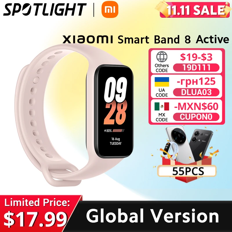 [World Premiere]Global Version Xiaomi Smart Band 8 Active1.47'' Screen All-day SpO2 Monitor 50+ Sport Modes 5ATM Waterproof