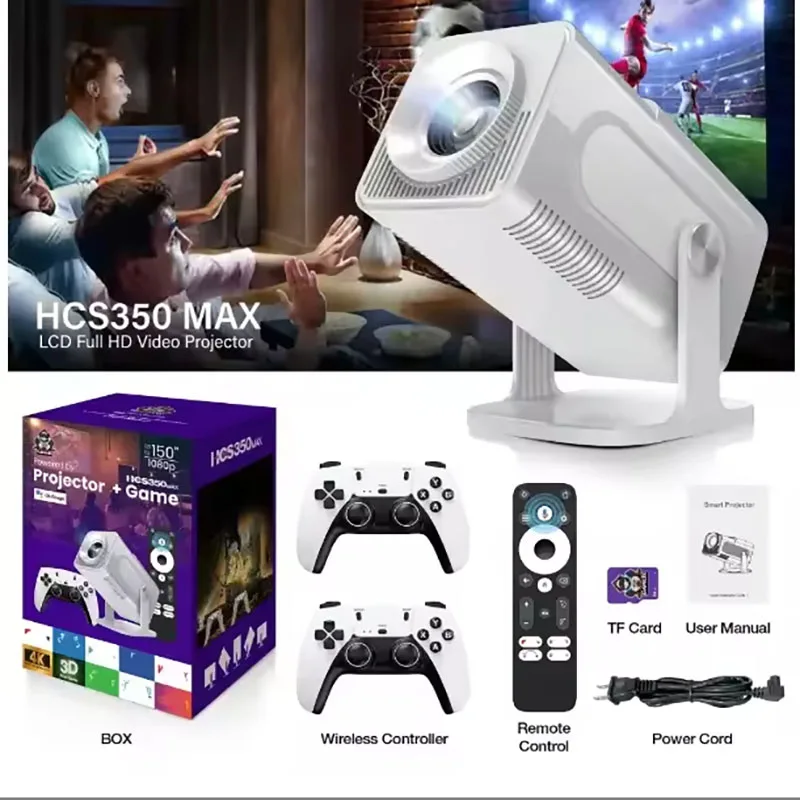 

HCS350Max Smart Projector Android 11 LED WiFi for Game Controller Ready 4K Ready 160 Lumens Portable Home Theater Gaming