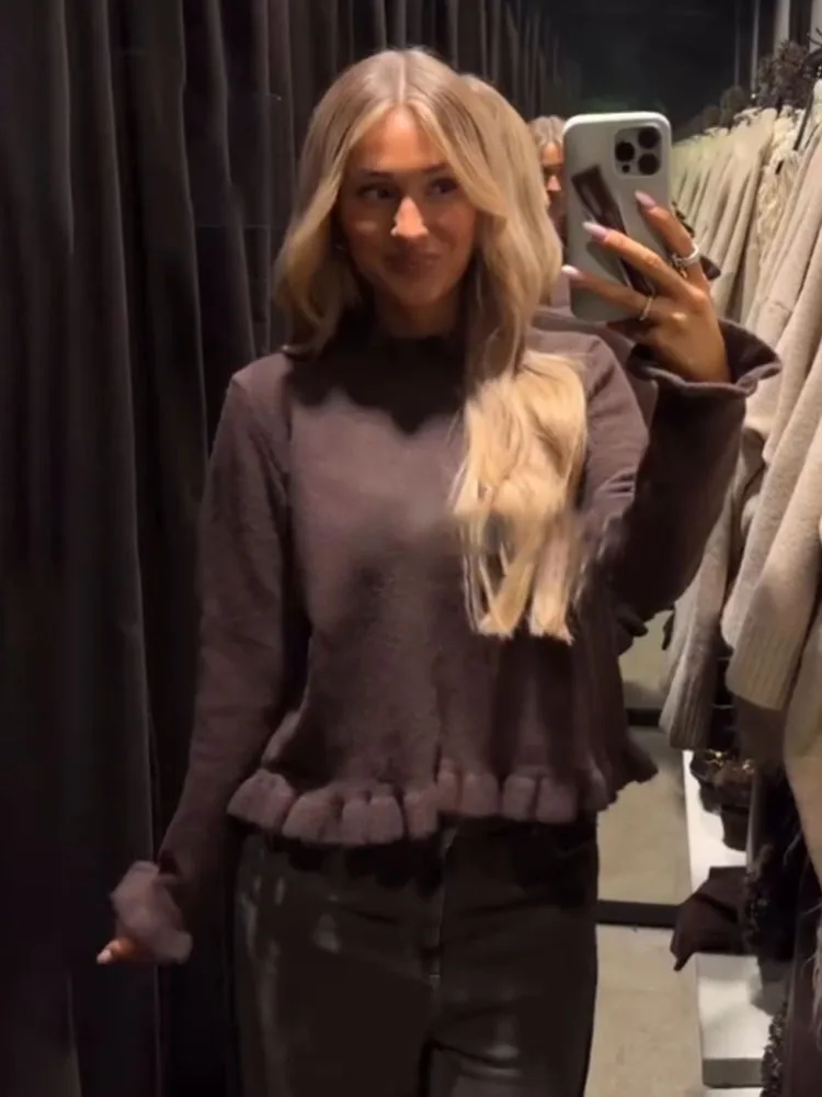 

HH Women's Autumn New Commuting Layered Decorative Round Neck Long Sleeve Sweater Female Temperament Versatile Pullover Sweater