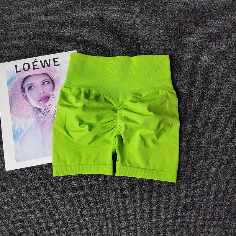 Pfirsichfarbene Fitness-Shorts für Damen, Sport-Shorts zur Po-Hebung, Yoga-Shorts für die Hüften, hochtaillierte, hochelastische Leggings, Outdoor-Anzug – Detail 3