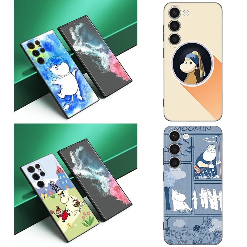 Милый черный чехол для телефона из ТПУ M-Moomin для Samsung Galaxy S24 S23 S21 S20 FE S25 Edge S22 Plus Ultra S10E, мягкий противоударный чехол