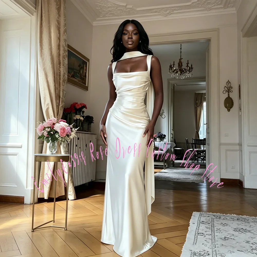 

Elegant Women Sleeveless Wedding Guest Dress Slim Satin Stunning Bridesmaid Gown Glamorous Robes Vestidos De Novia Customized